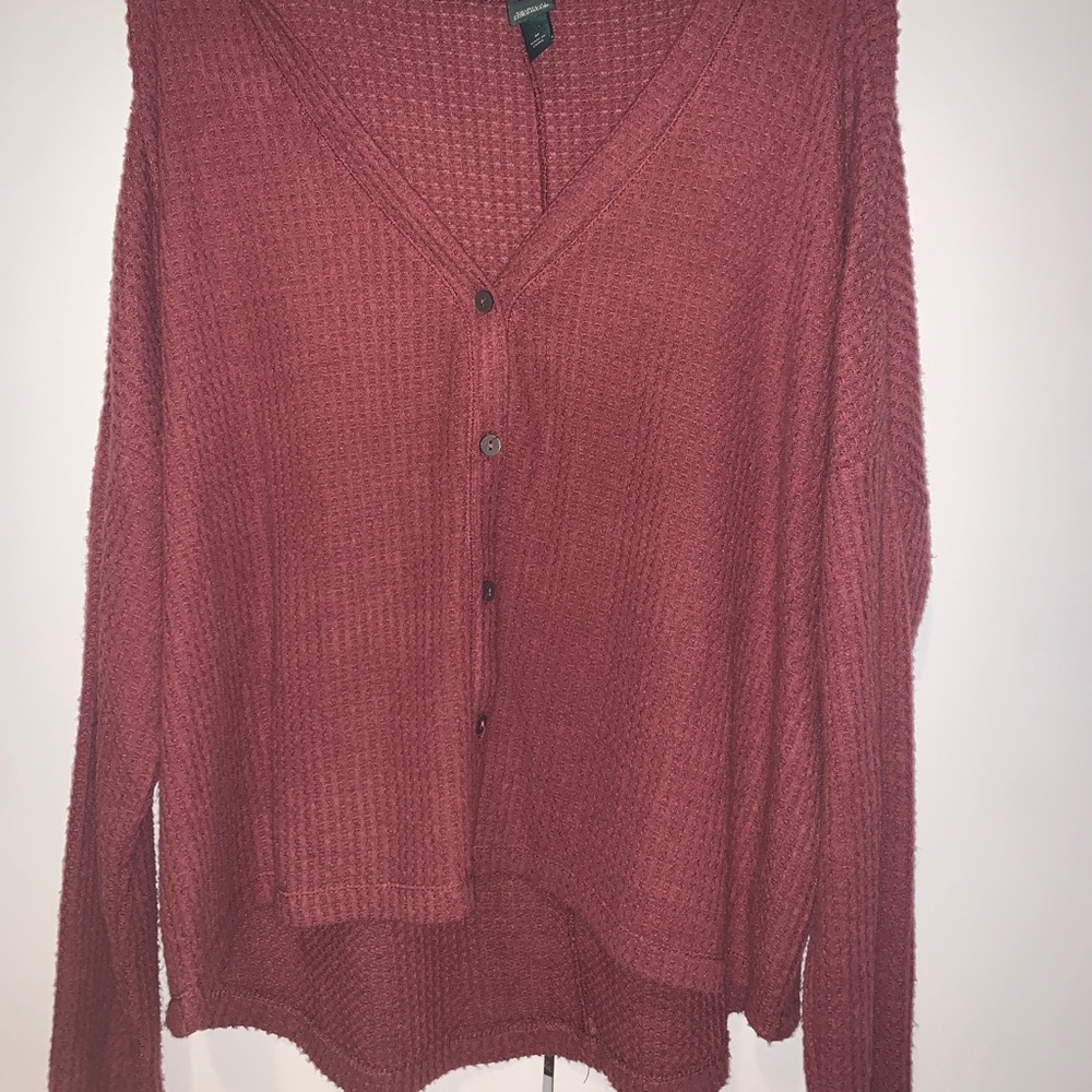 Cropped button down waffle sweater